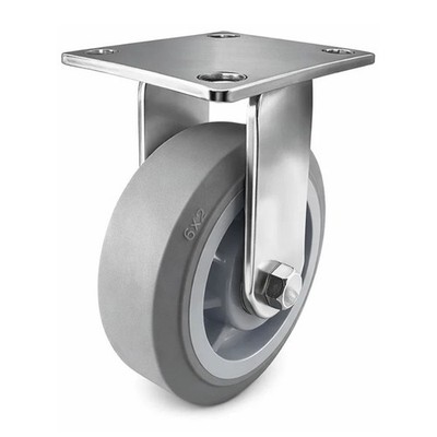 6'' X  2'' Stainless Steel  Non-Marking Rubber Wheel Caster - Rigid (Flat)