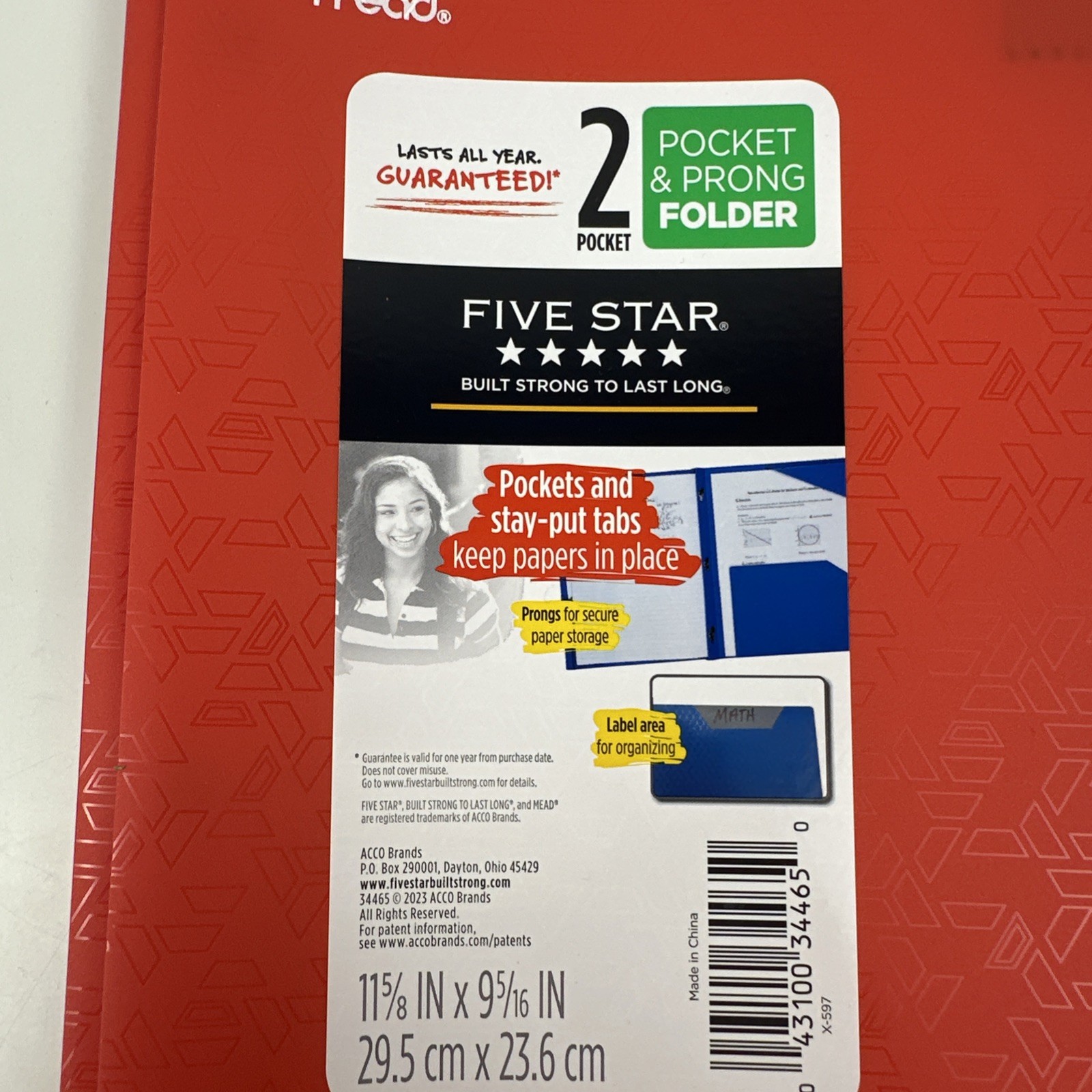 Mead Five Star 2 Pocket 3 Prong Plastic Folder QTY 6 Vibrant Red Portfolio