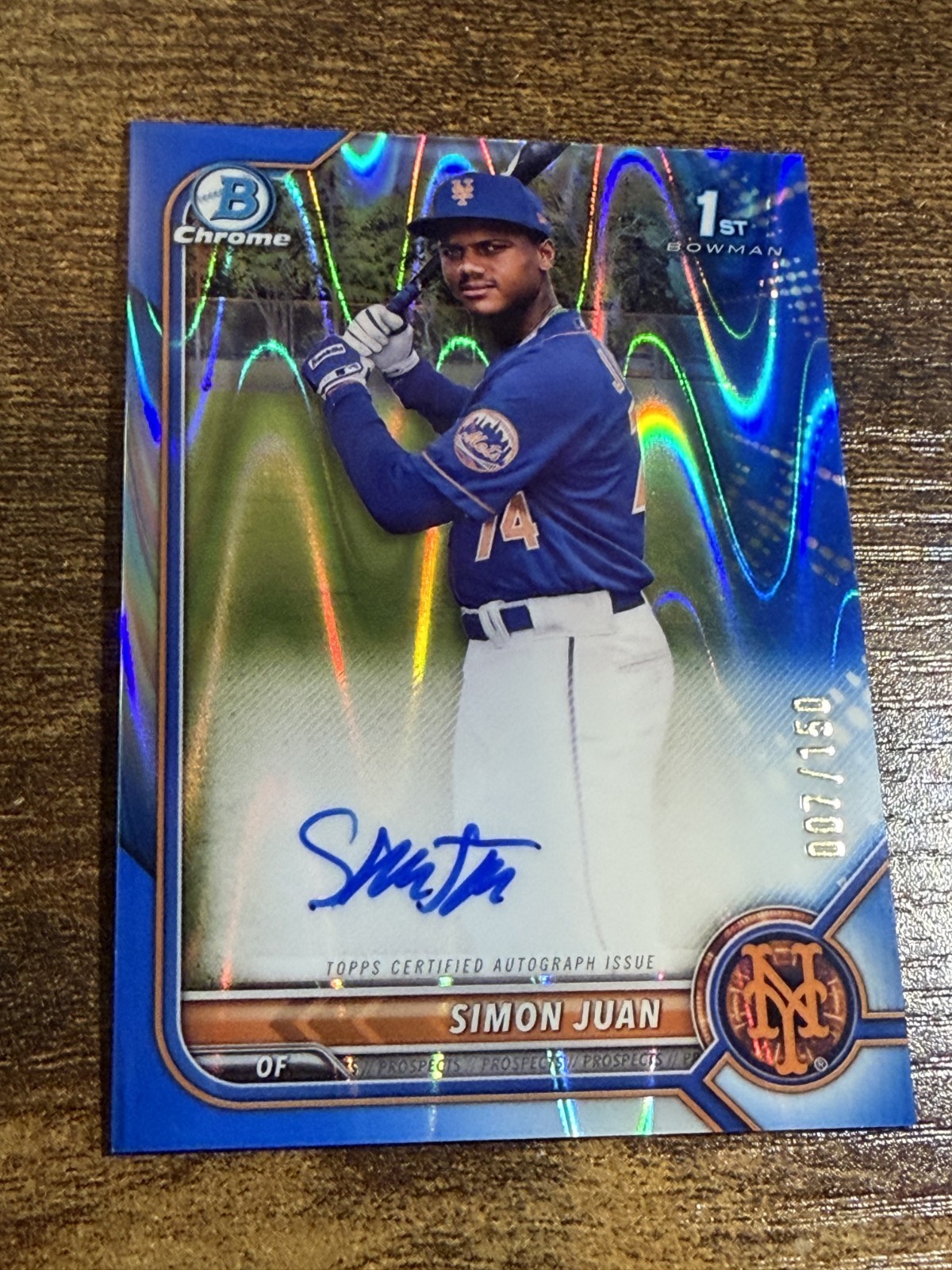 SIMON JUAN 2022 Bowman Chrome #CPA-SL 1st Blue RayWave Refractor Auto /150