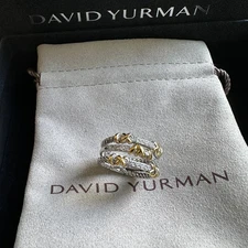 David Yurman Crossover Ring w Pavé Diamonds in 14K White Gold Sterling Size 8