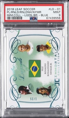 2018 BLUE #LO-01 NEYMAR JR./PELE/RONALDINHO/RONALDO 1/25 PSA 9