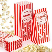 50 Popcorn Bags Individual Servings - Flat Bottom Paper Popcorn Food Bags Party