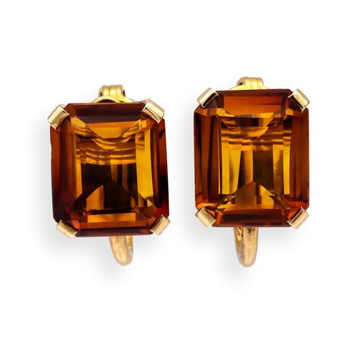 Vintage 14K/10K Yellow Gold Madeira Citrine Emerald Cut Clip-On Earrings 10cts - Picture 2 of 9