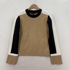 Ann Taylor Sweater Womens MP Tan Navy White Colorblock Crew Neck Knit Career NWT