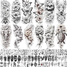 71 Sheets Rose Peony Flower Temporary Tattoos for Women Adults, Black Florals Ha