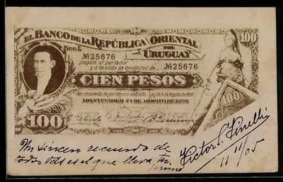 Geldschein Uruguay, 100 Pesos, Ansichtskarte 1905 