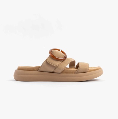 Remonte D2N53 Damen Wildleder Slipper Atmungsaktiv Freizeit Beige Sandalen