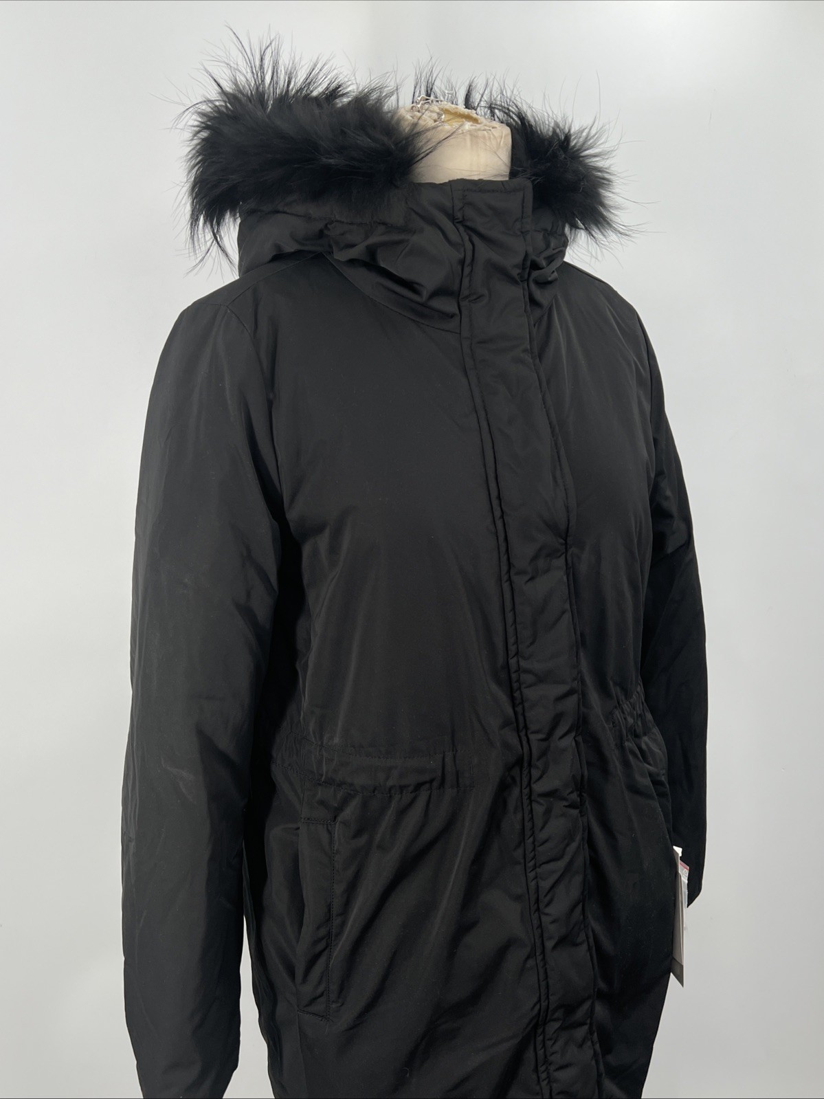 Intrend Women Black Quilted Lined Fur Trim Hooded Zip Up Reversible Jacket Sz 4 image 5