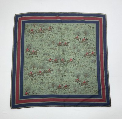 ASCOT women s Silk Scarf W Horses Green Equestrian Print 34''/34''EX.CON