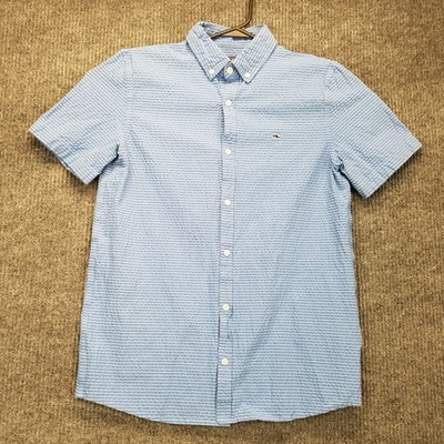 Vineyard Vines Whale Shirt Boys XL 18 Blue Short Sleeve Button Down Textured Y2K