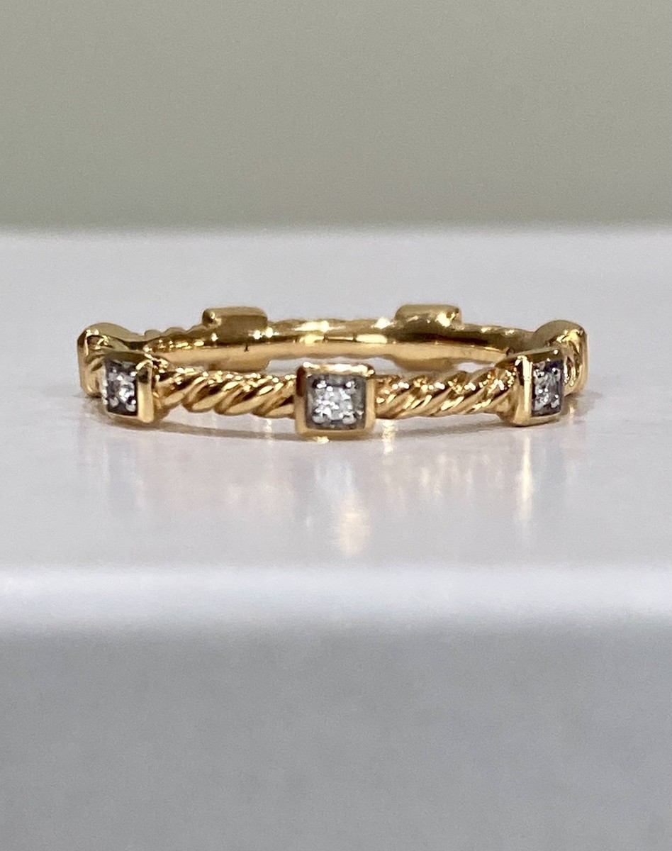 David Yurman Diamond 18k Gold Cable Collectibles Stack Ring New