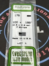 Evergreen Scale. Polystyrene Strips. 14" 178 .100 X .188 (7)