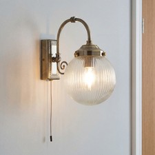 Wandleuchte Wandlampe Badezimmer in Messing Antik IP44 E14 Glas Metall Lampe