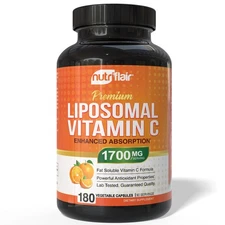 NutriFlair Liposomal Vitamin C 1700mg 180 Capsules - High Absorption Fat Solu...