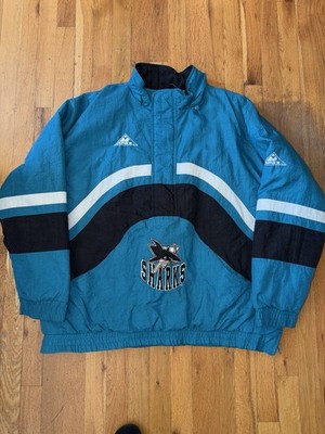 VTG 90s Apex One San Jose Sharks NHL Jacket Teal Black White Size XL