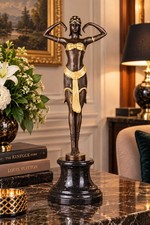 Bronze Skulptur Art D&eacute;co T&auml;nzerin nach D.H Chiparus &ndash; signierte Figur auf Marmor