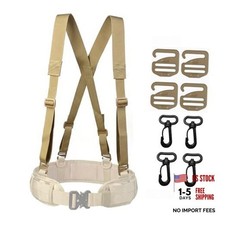 Tactical Suspenders for Duty Belt Harness Adjustable X-Back Braces with Khaki