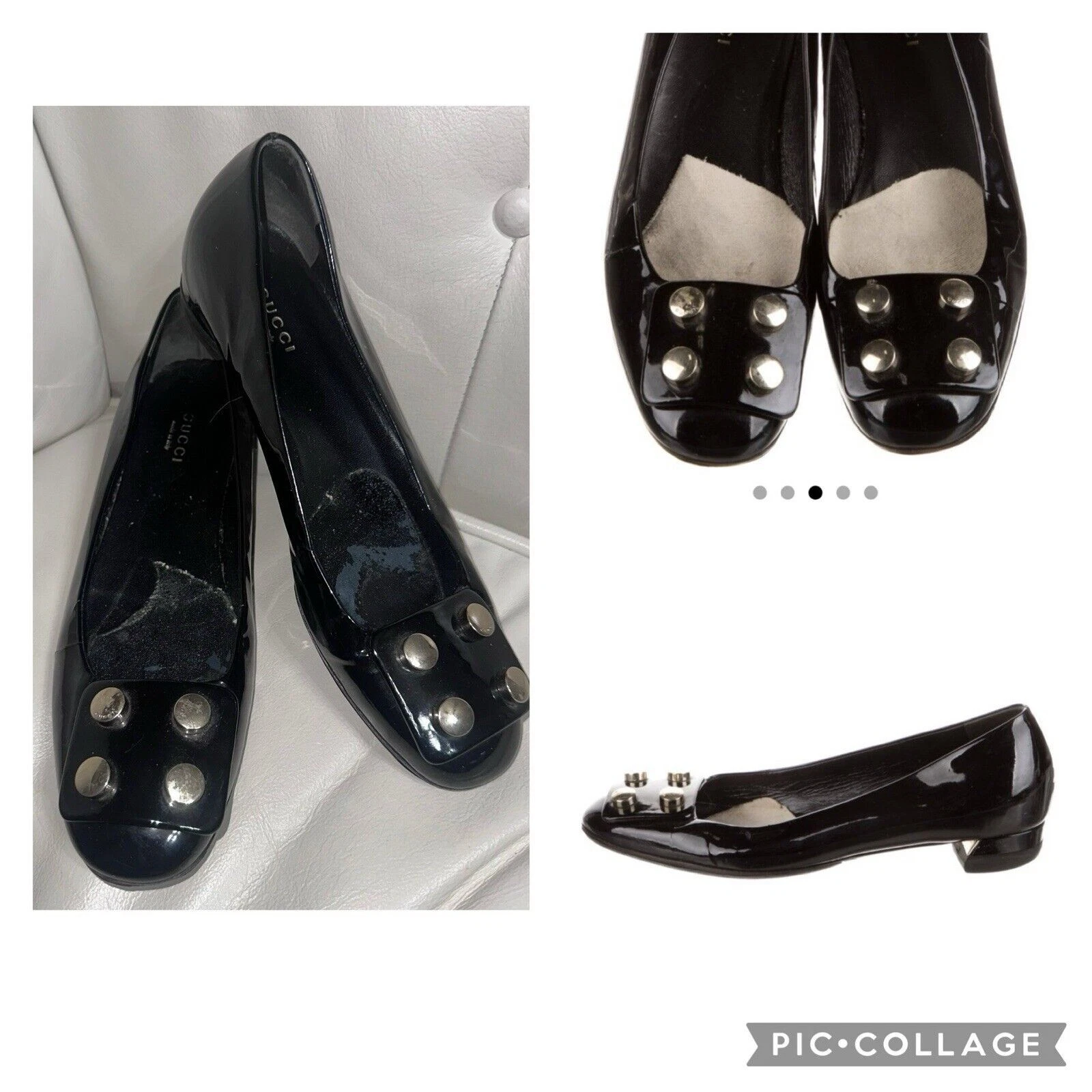Chaussures à talons authentiques GUCCI en cuir verni noir orné pointure 37 excellent état