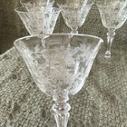 Vintage 5pc Clear Etched Floral Champagne Glass Set.  5in tall — photo 3