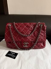 Auth Chanel Jumbo Flap Shoulder Crossbody Bag Burgundy Crinkled Calfskin Quilted