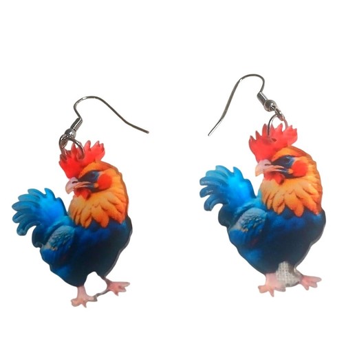 Acrylic Animal Rooster Drop Dangle Earrings Size: 1.5"