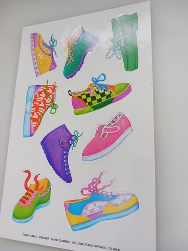 Vtg 1991 Sticker Sheet Shoes & Sneakers Current Inc 15480 Old School Bright Colo - Picture 5 of 7