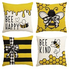 Summer Decorations Honey Bee Happy Throw Pillow Covers Sofa Gift 4PCS 18"x18"