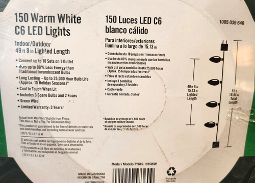 Home Accents 150 warm white C6 LED lights SUPER BRIGHT faceted NEW - Picture 3 of 3