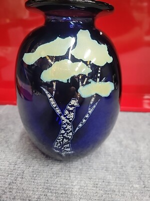 Vintage Sally Worcester Hand Blown Art Glass Vase Cobalt Blue 1984