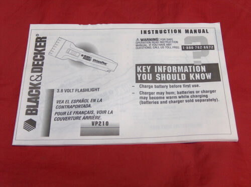 Black & Decker VP210 Versa Pak 3.6 Volt Flashlight Instruction Manual Only GD