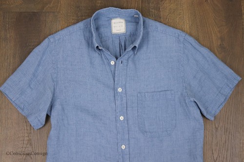 Billy Reid 100% Linen Shirt Mens Small Standard Blue Button Down Short Sleeve - Picture 3 of 9