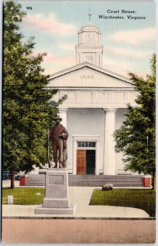 Winchester Virginia Court House Building USA VA Linen Vintage Postcard - Afbeelding 1 van 2