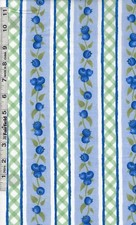 Blue Green Border Stripe Blueberries Berrylicious by Henry Glass bty