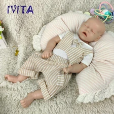 IVITA 18'' Silicone Reborn Baby Eyes Closed Sleeping Boy Doll Can Take Pacifier