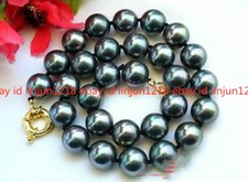 14MM PEACOCK BLACK ROUND SOUTH SEA SHELL PEARL NECKLACE 18'' AAA