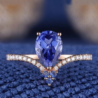Pear Cut Natural Sapphire Diamond 100% 14k SOLID Rose
