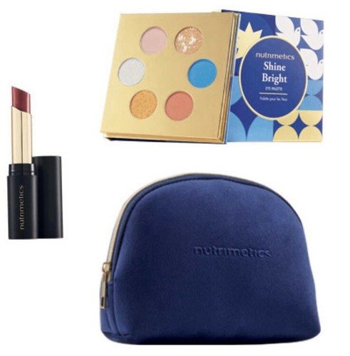 3 Items Shine Bright Eye Palette Eyeshadow Lip Pencil Artist Lipstick Bag