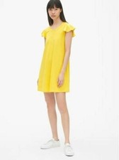 New Gap Women Flutter Sleeve Yellow Sz M Back Seam Swing T-shirt Dress