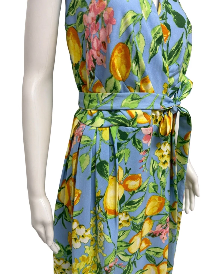R&K Women's Sleeveless Light Blue Floral V-Neck Spring A-Line Dress Size 16W - Image 3 of 4