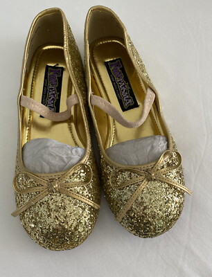 Chasing Fireflies Metallic Gold Shoes Ballet Costume Glitter Girls Size L 