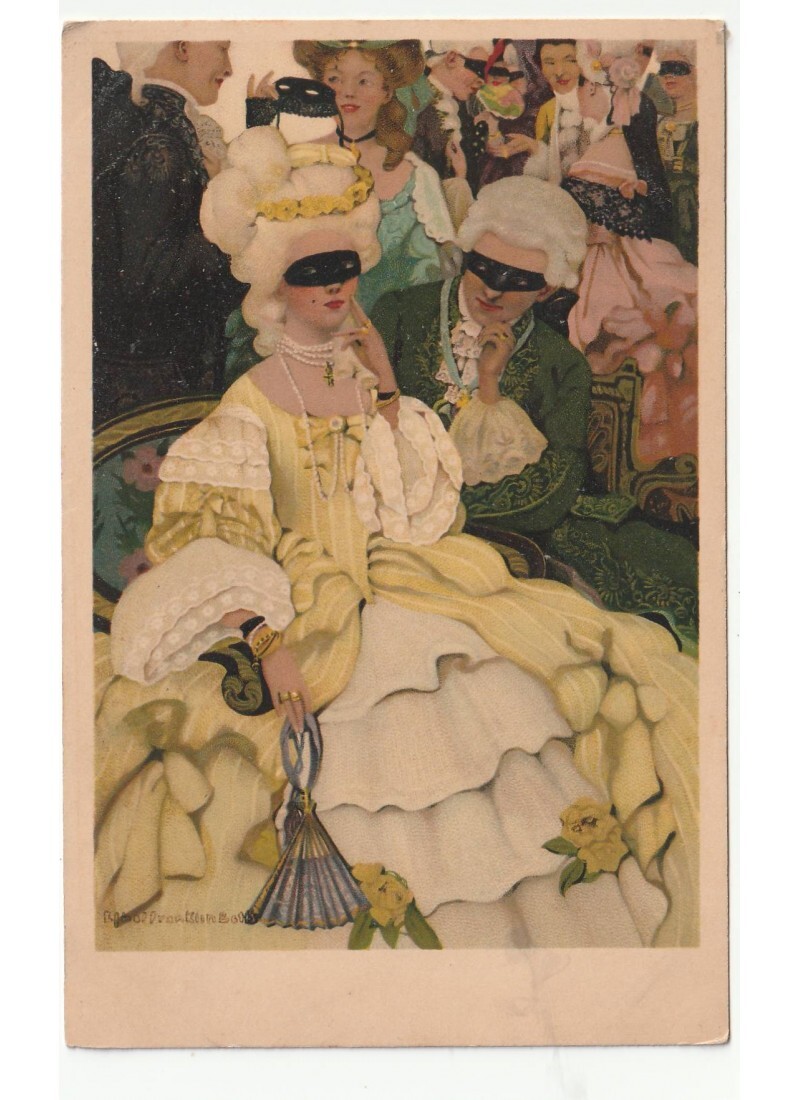 Ethel Franklin Betts Antique Postcard Couple in Love Masquerade