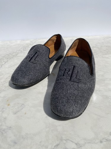 Ralph Lauren Grey Felt Embroidered Slip On Loafers 8.5 B - Picture 12 of 19