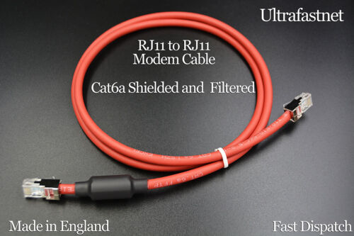 3m RJ12/RJ12 Red Filtered Cat6a Shielded Modem router cable  Fits RJ11 Sockets - Afbeelding 1 van 3