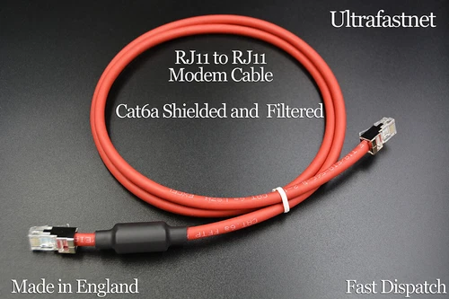 3m RJ12/RJ12 Red Filtered Cat6a Shielded Modem router cable  Fits RJ11 Sockets