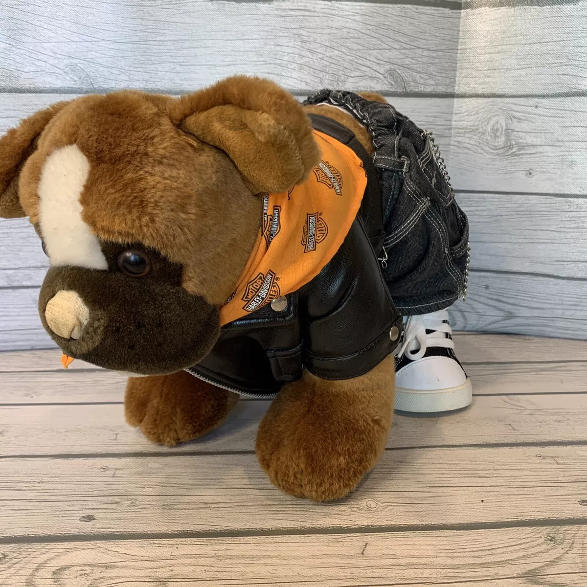 Harley Davidson Build-A-Bear Plush Stuffed Animal with Leather Jacket Jeans