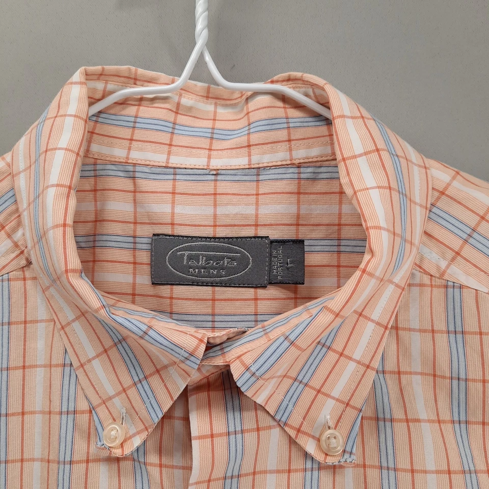 Camisa Talbots Para Hombre L Naranja Azul Blanco Cuadros Manga Corta Bolsillo Algodón Botón Foto 2 de 4