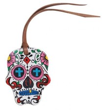 Showman 4" x 3" Hand painted SUGAR SKULL TIE ON For saddle barrel racing show