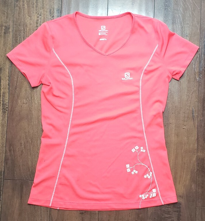 Top SALOMON Active donna taglia XS manica corta rosa salmone con performance floreale
