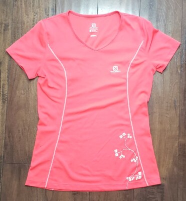 SALOMON Active Womens Size XS Short Sleeve Salmon Pink Top w Floral Performance