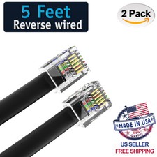  2 Pack 5 Feet Black RJ12 6P6C Heavy Duty Reverse Phone Cable for Voice 60"